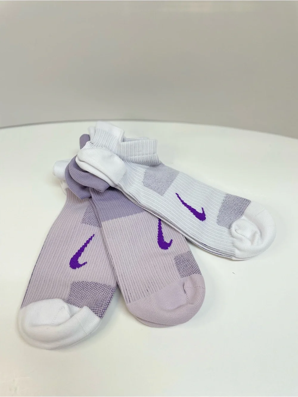 Nike Lavender & White Ankle Socks with Purple Swoosh Set of 3